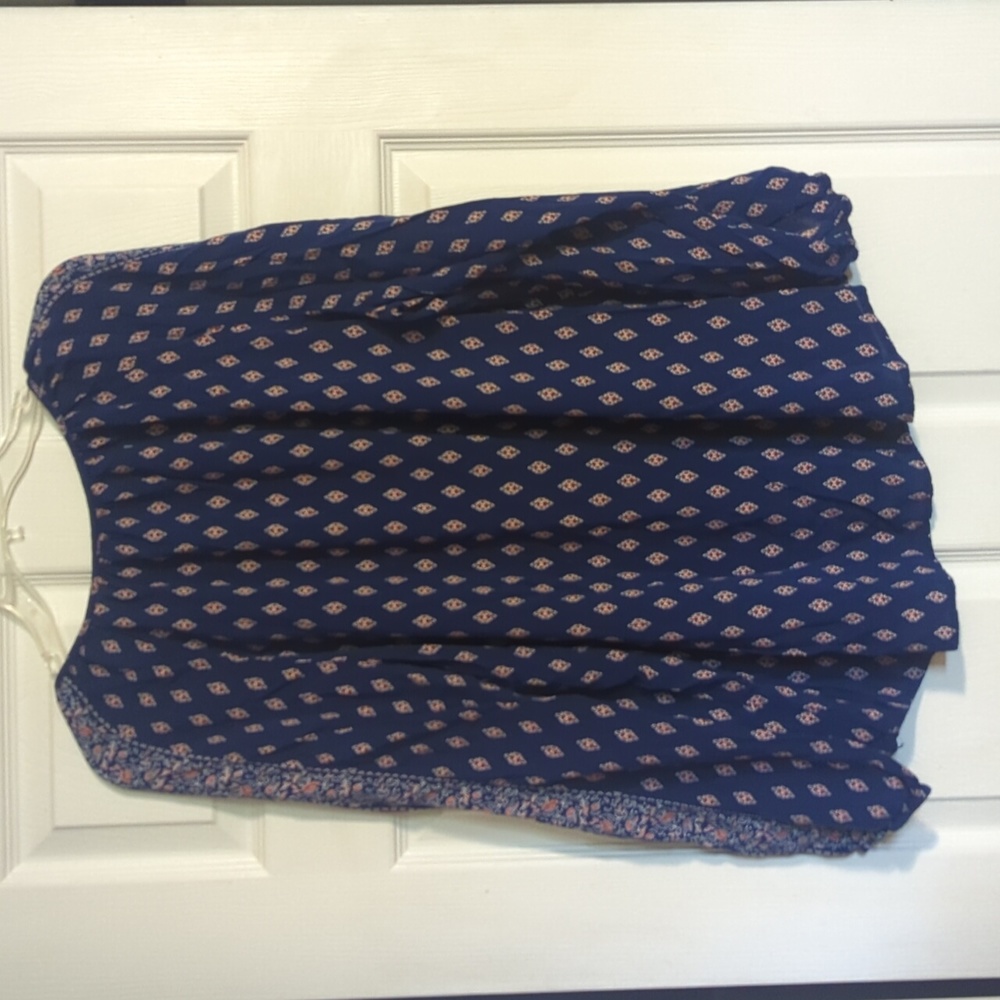 Faded Glory Blue Boho Peasant Blouse XXL 20 Geometric Floral Tassel Rayon 622 - Picture 3 of 4